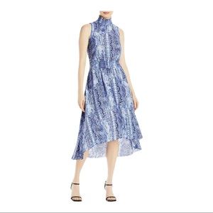 Nanette Lepore Snakeskin Mock Neck Smocked Sleeveless Midi Dress Sz 2